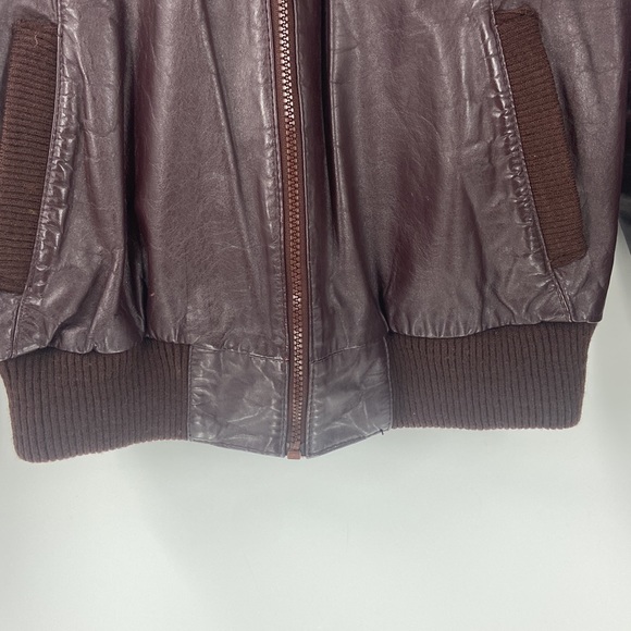 Brown leather zip front bomber jacket size 38 - Picture 8 of 16